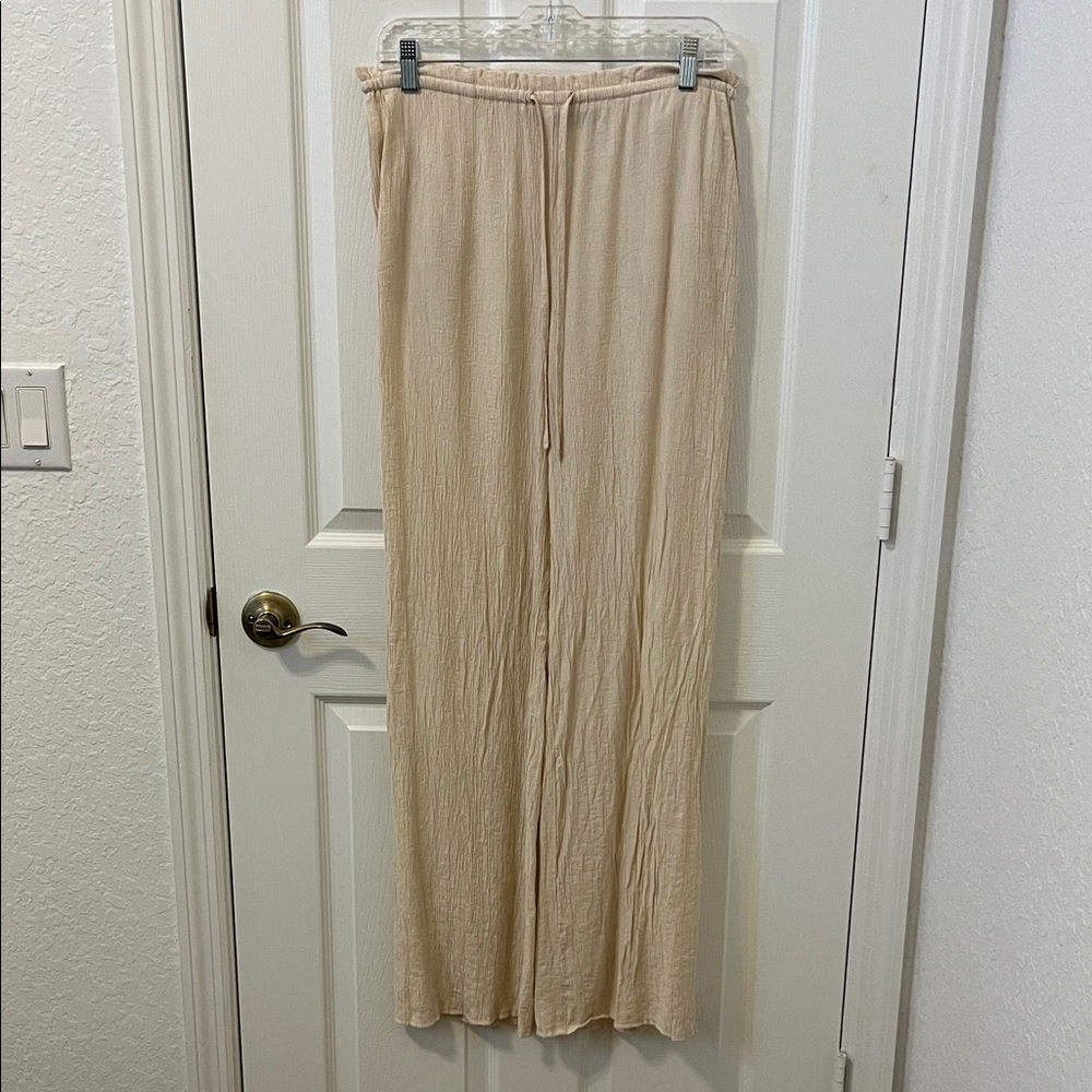 Zara Cream Wide -Leg Drawstring Pants Size S